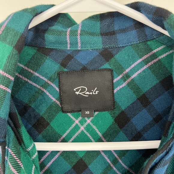 Rails Clara Midnight Emerald Blue Plaid Button Down Shirt Women's XS - Picture 2 of 4